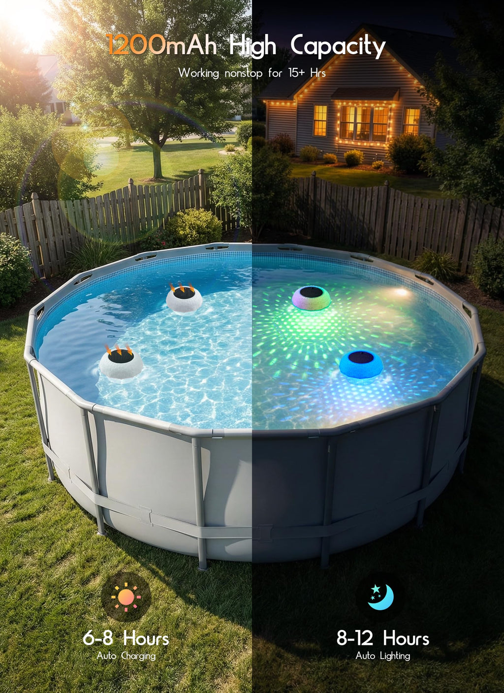 Brightown Floating Pool Lights Solar Powered 2 Pack, RGBWW Solar Pool Lights Chlorine Tablet Floater with 20+ Light Effects, Remote Control, IP68 Waterproof Pools Light for Pools, Hot Tubs, Party