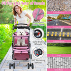 Dog Stroller 4 Wheels Cat Stroller Double Layer Pet Strollers Pet Carriers Jogger Strollers for Medium Dogs Cats Travel Camping Strolling Cart with Cup Holder Removable Liner, Pink