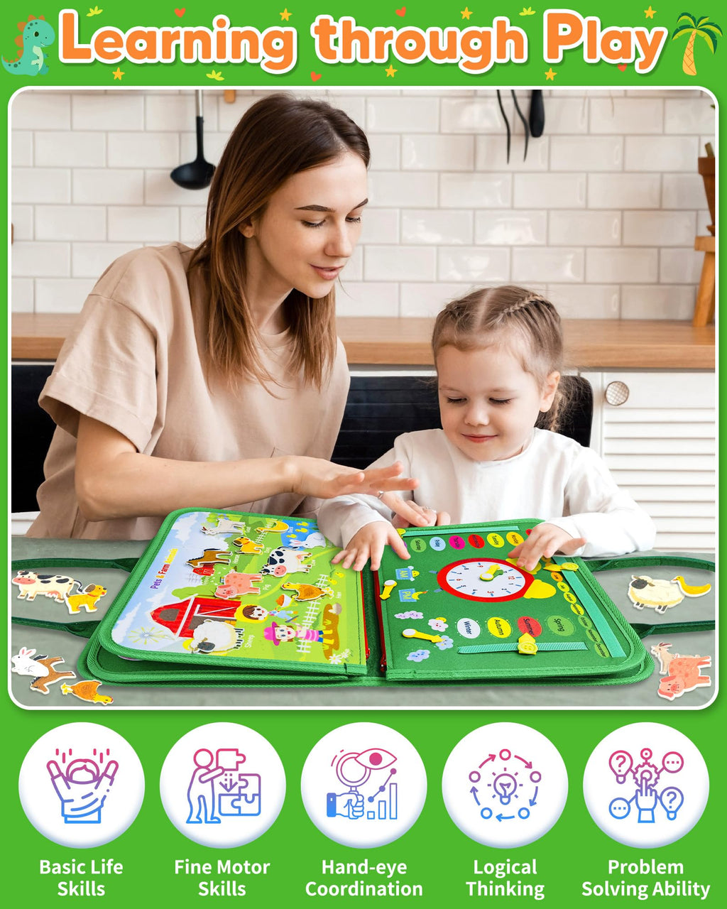 Gojmzo Busy Board Montessori Toys for Toddler Year Old Boy Girl Birthday Gifts, Busy Book Sensory Toys for Toddlers, Learning Educational Toddler Travel Activities