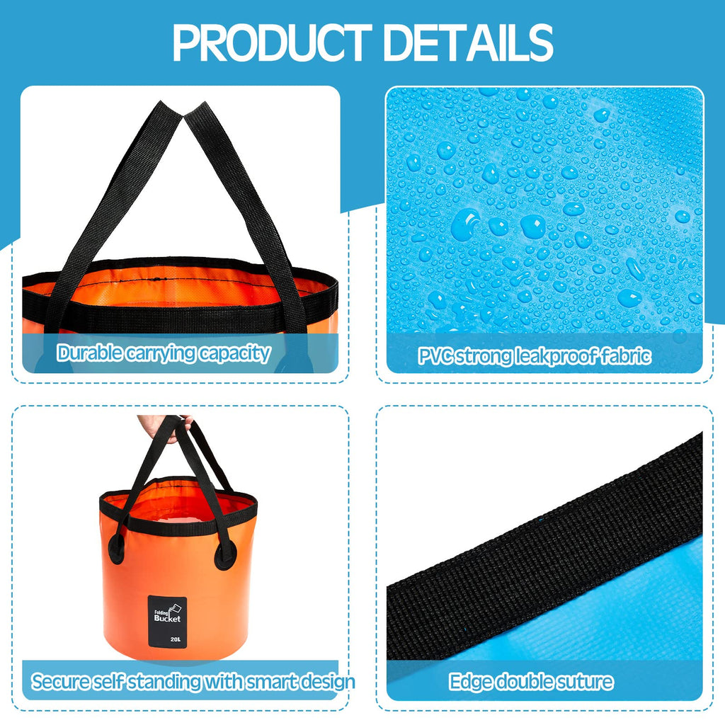 Tessco for you 3 Pcs 5 Gallon Collapsible Bucket with Handle,Orange