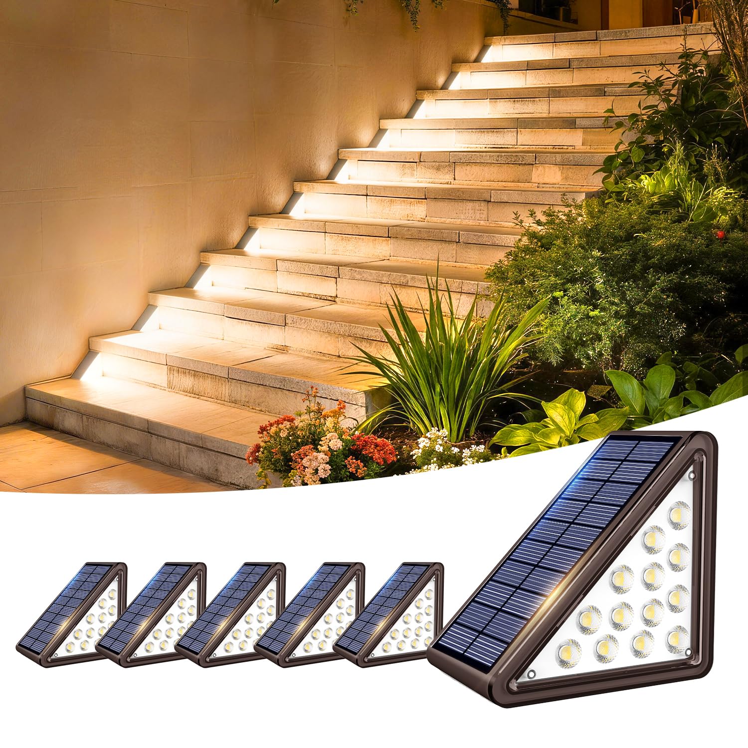 JEJOT Solar Step Lights Outdoor Waterproof IP65,Warm White Brown Solar Stair Lights, Outdoor Light Decor for Stair, Deck, Step, Porch and Outside Patio, 6 Pack