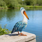 Ratuor Pelican Statues Metal Garden Decor Coastal Blue Heron Yard Art Sculpture Ornament for Backyard Porch Patio Pond Decor