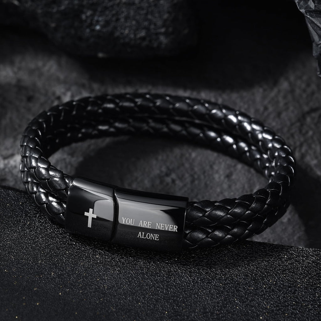 Alissl Christian Gifts for Mens, Bible Verse Leather Cross Bracelet for Men