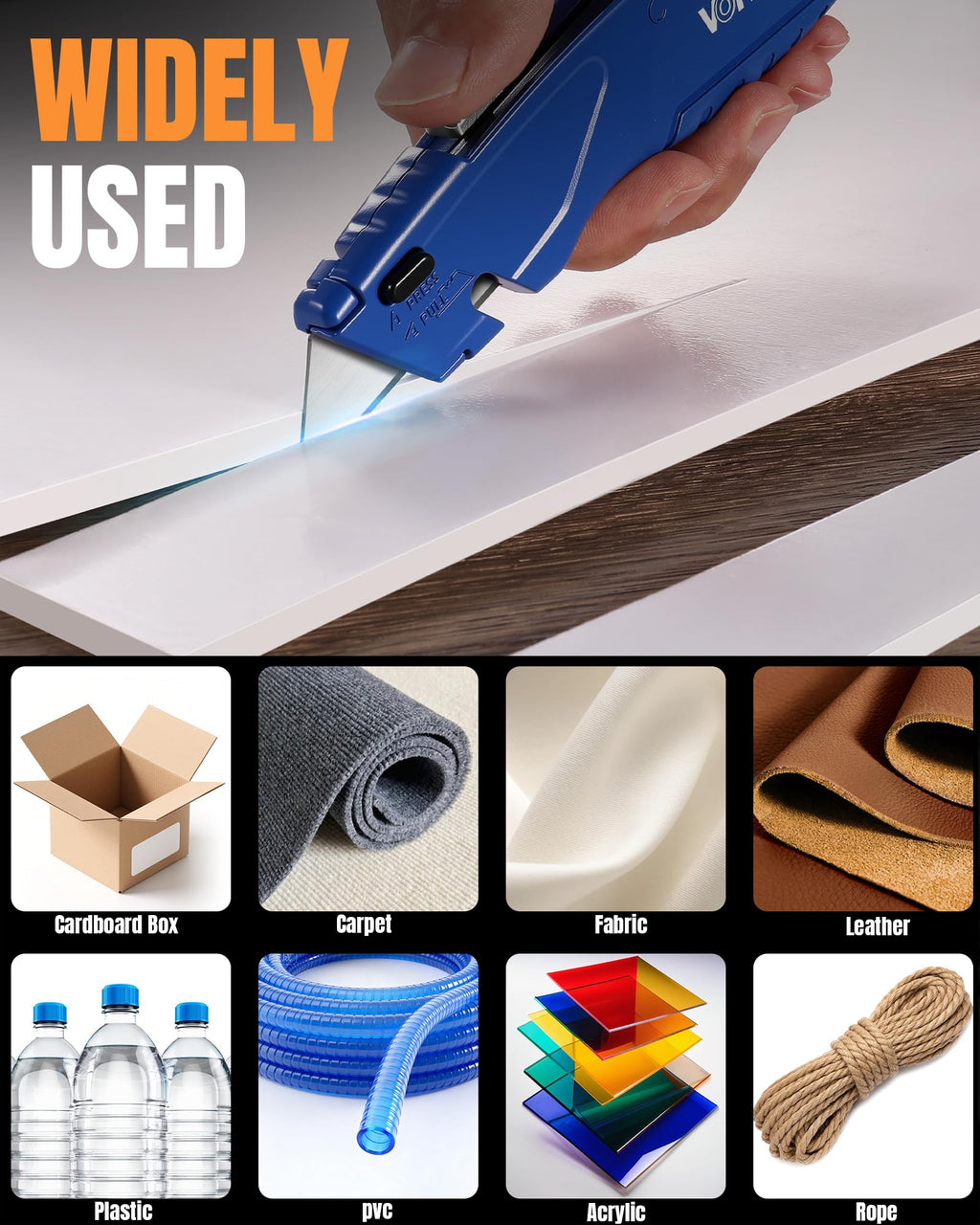 VOTREK Utility Knife Set | Retractable Box Cutter with【Blade Storage】| All Metal Heavy-Duty Cutting for Cardboard, Carpet, Plastic | Includes Razor Knives 2Pack & Extra Quick Change Replacement Blades