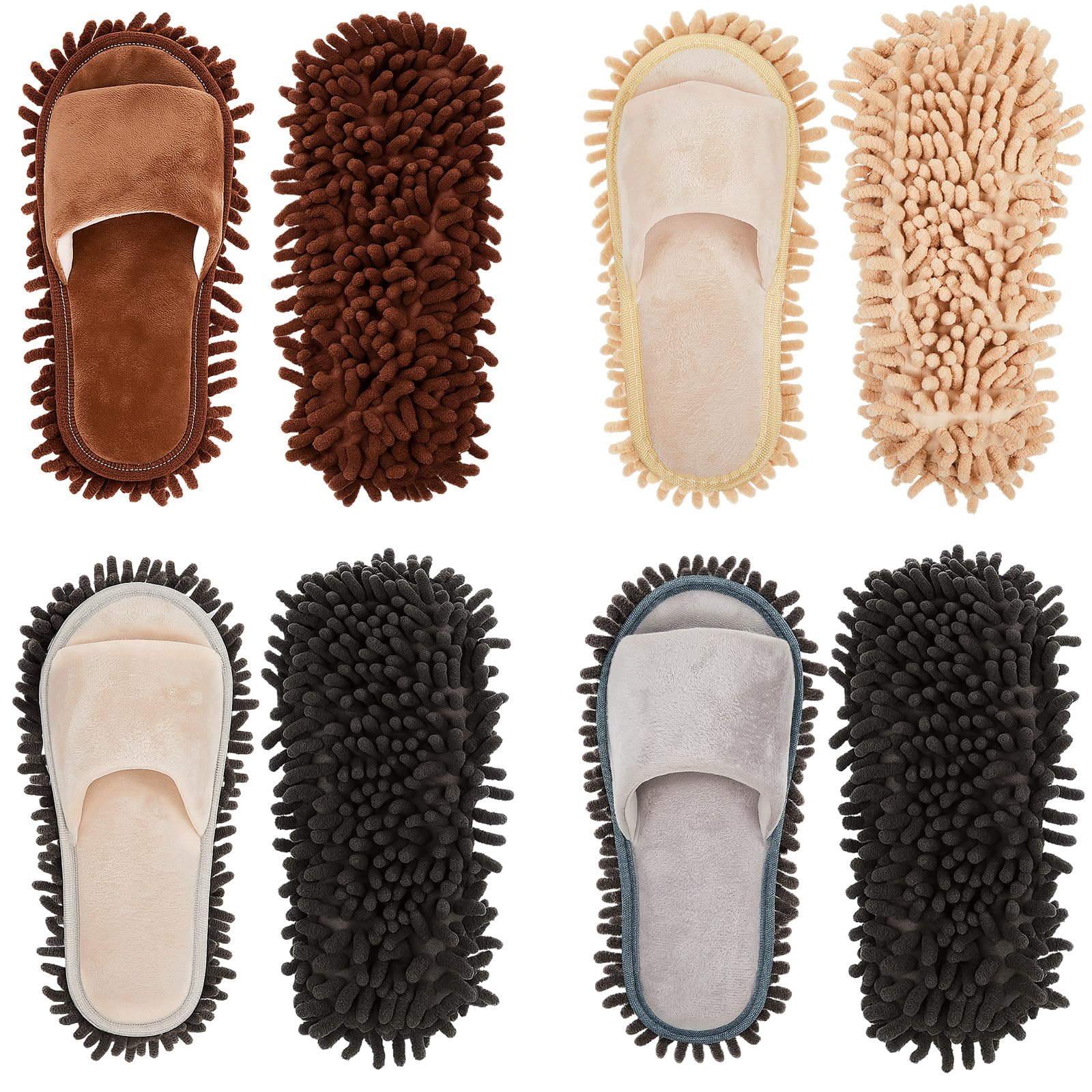 Jecery 4 Pair Washable Microfiber Mop Slippers Detachable Dusting Shoes for Floor Cleaning, Office & Home Use Suitable for Women & Men(Blue,Beige,Brown, White,M Size)