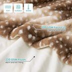 COZY KISS Faux Fur Christmas Deer Print Blanket for Couch, 50x60 inch Brown