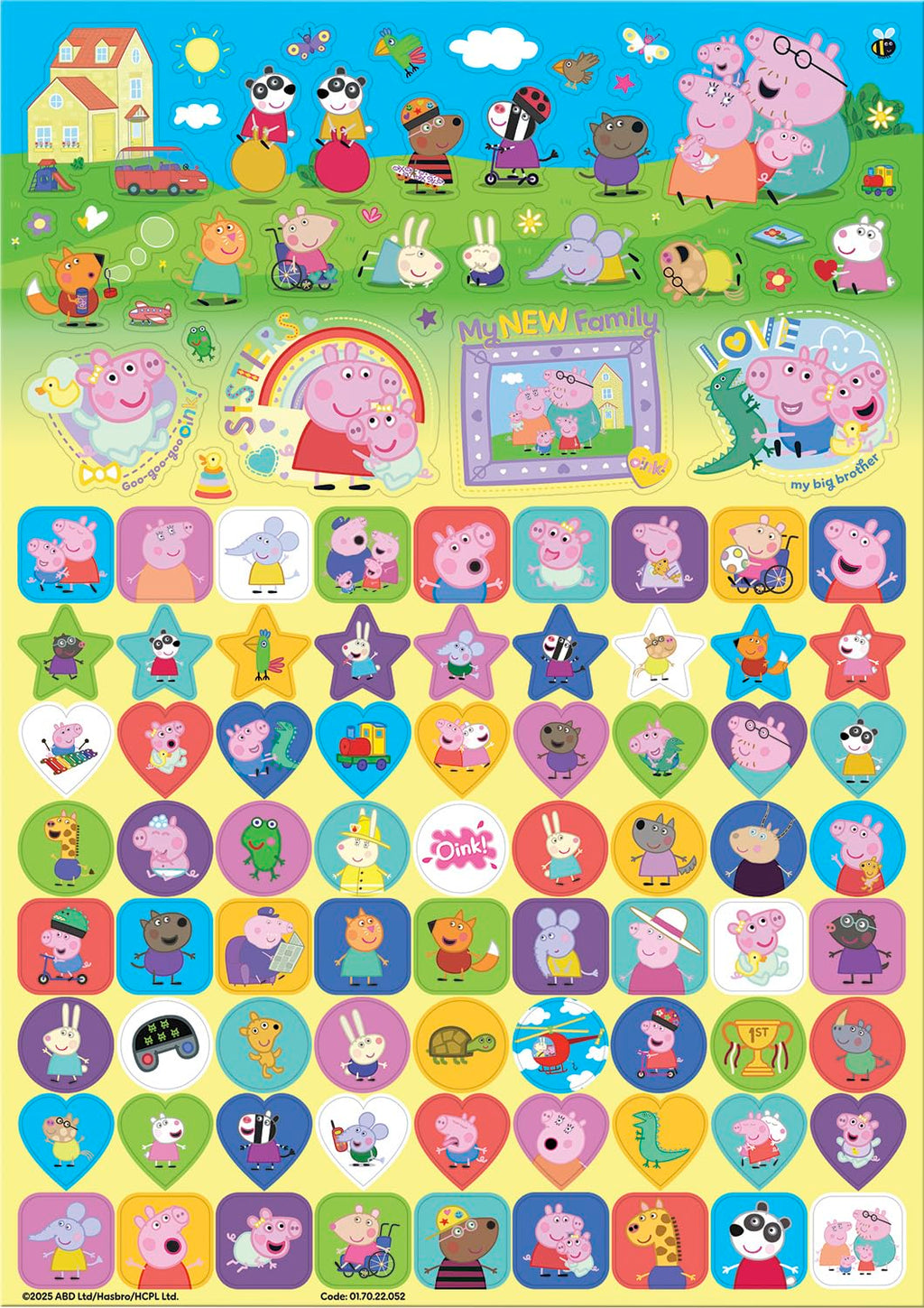 Peppa Pig Family Mega Sticker Pack Featuring New Baby Sister Evie | Officially Licensed Product | Three Types of Stickers (120+ Stickers) | Reusable | Age 3+ | Unisex | Gifts, Presents & Party Bags