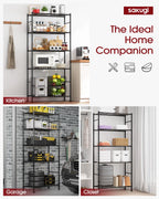 Sakugi Storage Shelves - 5 Tier Shelf Organizer, Heavy Duty Garage Shelving Unit with Leveling Feet, Stable Metal Shelves Organizer for Pantry, Kitchen and Closet, 33.0" W x 12.6" D x 72.0" H, Black