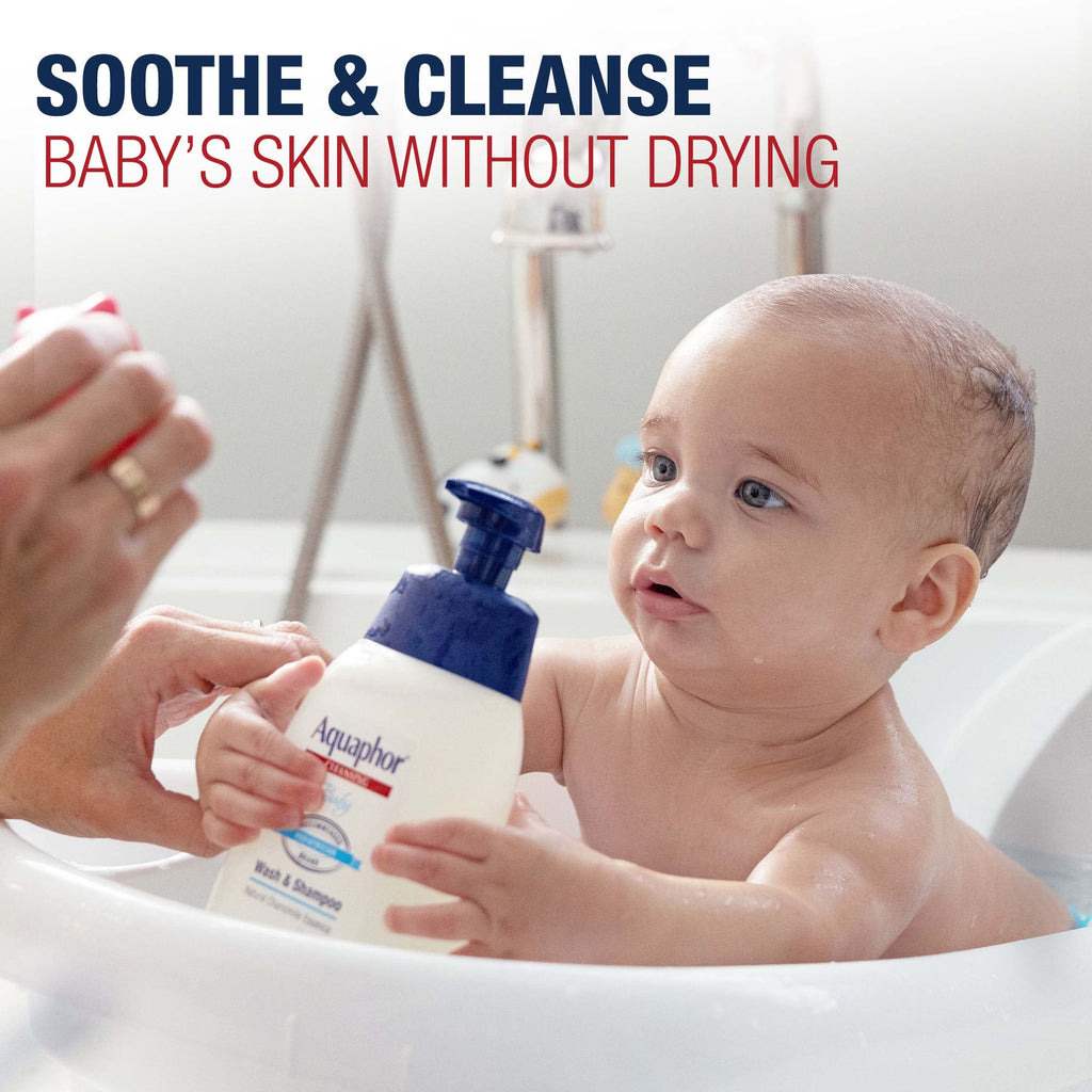 Aquaphor Baby Wash and Shampoo, Unscented Baby Shampoo and Wash, 25.4 Fl Oz Pump Bottle