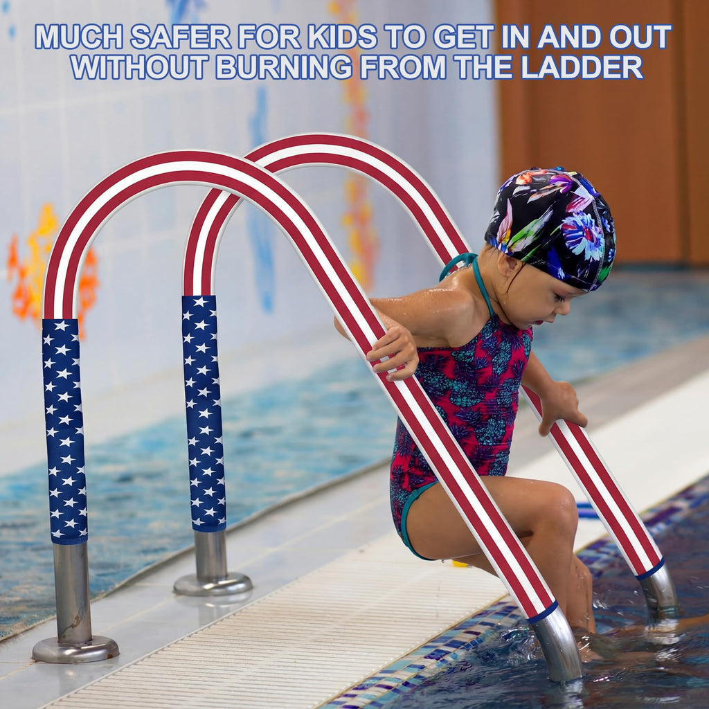 Junkin Pool Handrail Cover 8 ft Swimming Pool Ladder Hand Rail Cover with Zippers Slip Resistant Railing 250th Anniversary Flag 4th of July Patriotic Rail Grip for Inground Swimming Pools