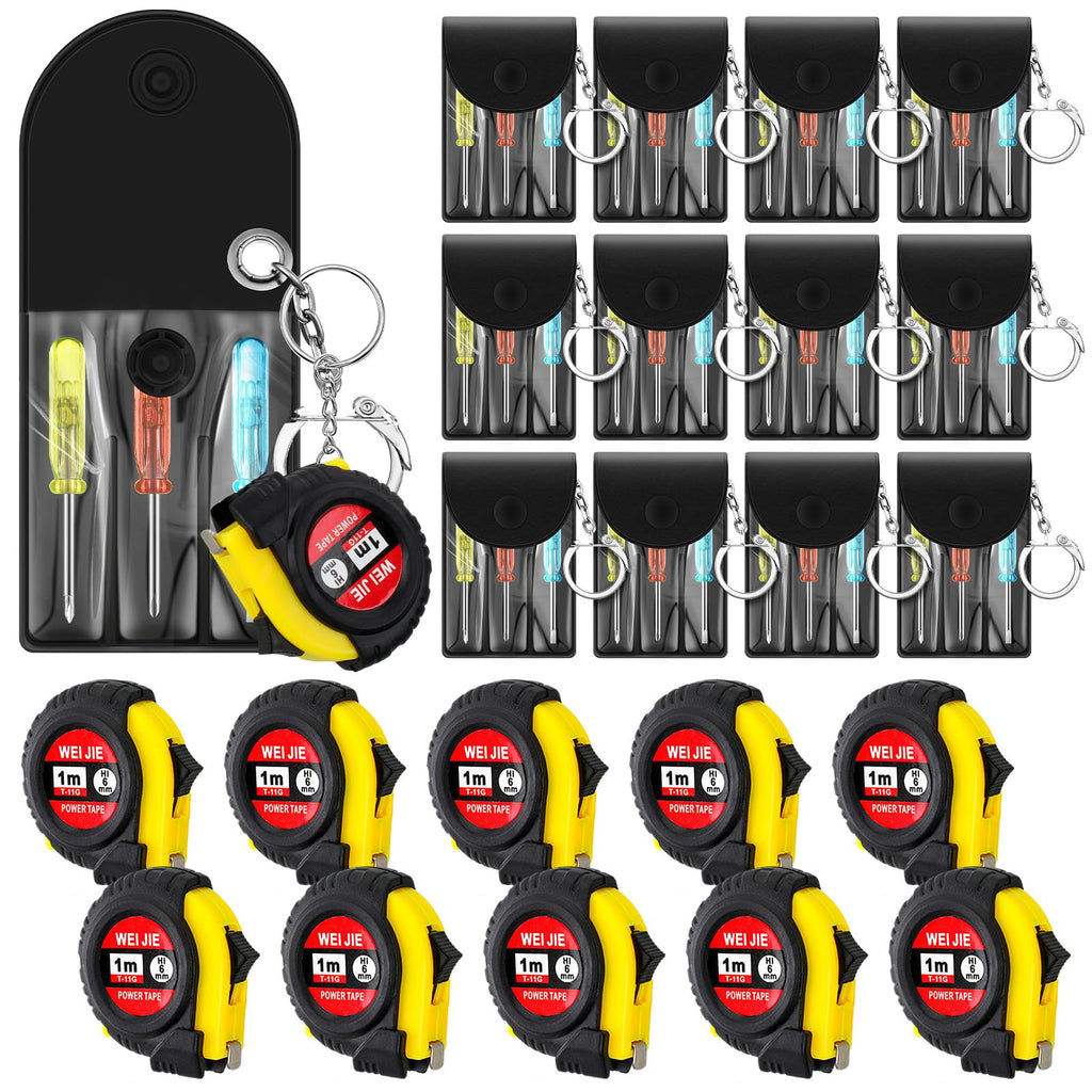 Jutom 24 Pcs Mini Screwdriver Set Mini Tape Measure Keychains Bulk Mini Tool Set Adult Tool Party Prize for Men Father's Gifts