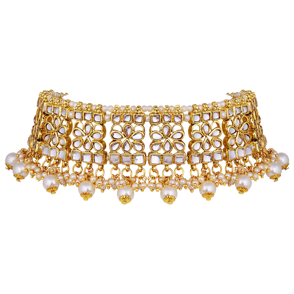 Aheli Indian Faux Kundan Studded Choker Necklace with Maang Tikka Earrings Ethnic Wedding Festive Fashion Bharatanatyam jewellery set Gift for Women