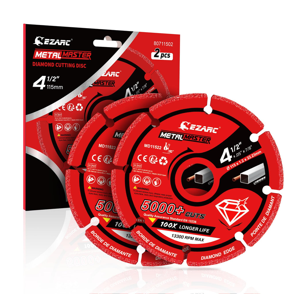 EZARC Diamond Cutting Wheel 4 1/2 x 7/8 Inch for Metal, Cut Off Wheel with 5000+ Cuts on Rebar, Steel, Iron and INOX, 2 Pack