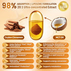VivoNu 2-in-1 Organic Ceylon Cinnamon with MCT Oil Supplements Softgels, 480 Day Supply, Liposome Highly Bioavailable Extract, Energy & Metabolism Support, Non-GMO, Gluten Free, 480 Softgels, 4 Bag