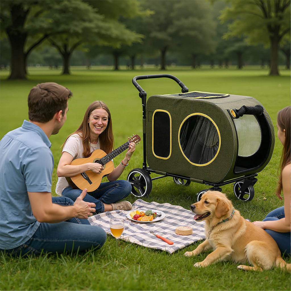 2025 Upgraded Dog Stroller for Large & Medium Dogs，Pet Stroller for 2 Small Dogs, Foldable Jogger Wagon with Detachable Carrier for Car Seat, Adjustable Handle, Up to 90 lbs, Green