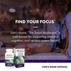 Host Defense Mushrooms Lion's Mane - Supplement Capsules for Brain Health Support - Mushroom Support for Focus & Memory Function - Immune & Nervous System Supplement - 60 Capsules