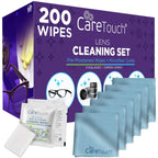 Care Touch Lens Cleaning Wipes with Microfiber Cloths - 200 Lens Wipes for Eyeglasses & 6 Microfiber Cloths - Glasses, Camera Lenses, Screens, Eye Glasses Cleaner for Cleaning Eyeglasses