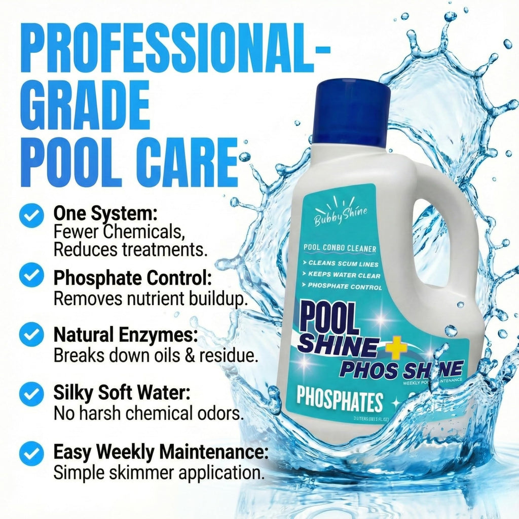 3-in-1 Pool Cleaner Combo – 3 L (101.5 fl oz) – Pool Chemicals, Phosphate Remover, Pool Clarifier + Enzyme Cleaner, Waterline Scum Control, Skimmer-Pour Weekly Maintenance, Saltwater Safe – BubbyShine