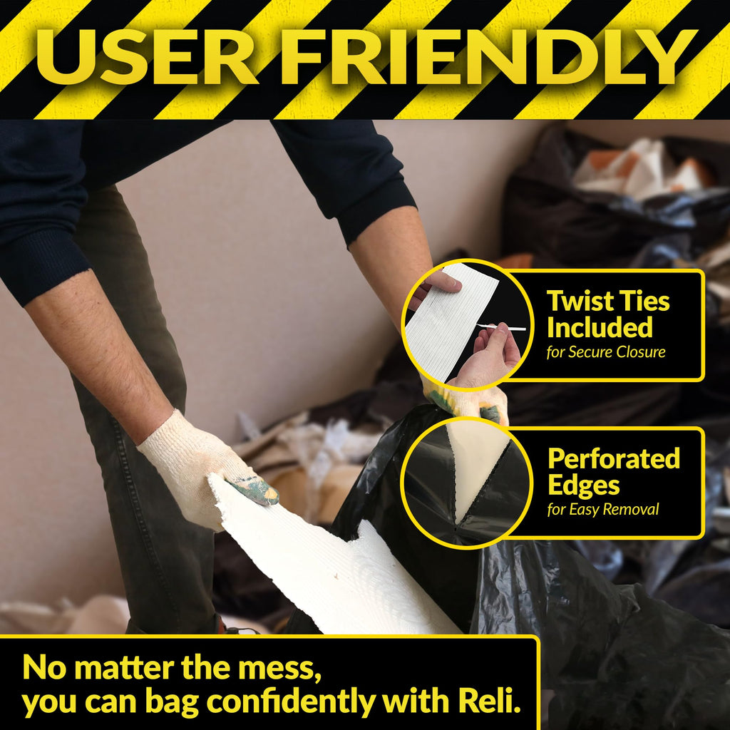 Reli. Contractor Garbage Bags 55 Gallon | 40 Trash Bags | Heavy Duty | Black Contractor