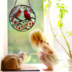 Remiawy Cardinal Stained Glass Window Hanging, 8 Inch Sun Catcher Glass Panel with Metal Chain and Hooks Suncatcher Indoor Window Wall Art Home Decor Gift for Bird Lovers Women Mother's Day Christmas