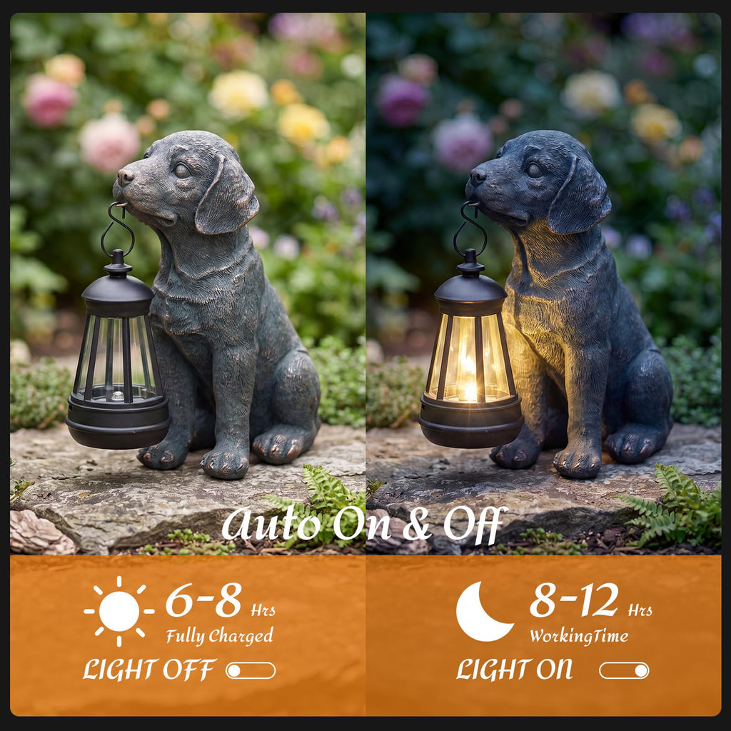 Lyeasw Outdoor Dog Statues Garden Decor with Solar Lantern