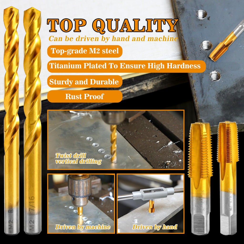 RURITKIT 1/4-18 NPT Pipe Tap and 7/16" Drill Set,M2 HSS Hand Threading Plumbing Tap Set for Plumbers Mechanics DIY Thread Cutting Tools