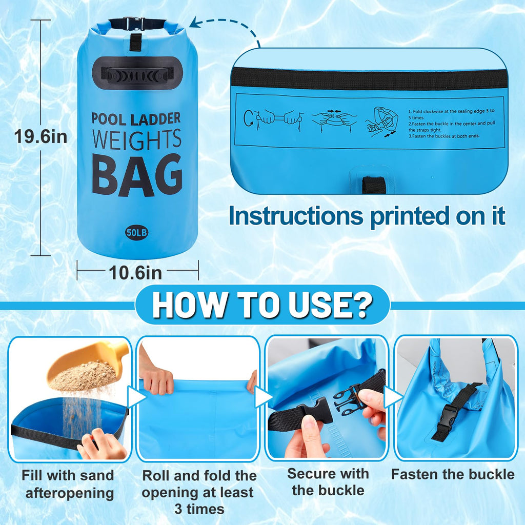 Heavy Duty Pool Ladder Weights - 50lbs Sand Fillable Universal Sand Bags Step Anchors, 500D PVC Waterproof Tear-Resistance Foldable Sandbags for Above Ground Swimming Pools Stair Entry Systems, 2 Pack