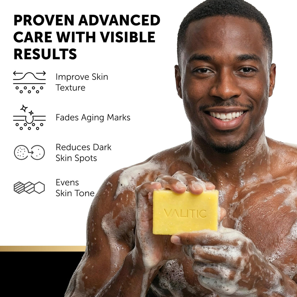 VALITIC Brightening Lemon & Turmeric Kojic Acid Soap, Vitamin C, Retinol - Original Japanese Complex with Hyaluronic Acid, Vitamin E, Shea Butter, Castile Olive Oil - 3 Pack Bundle with African Net