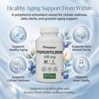 PRISTINE'S Pterostilbene 100mg Anti Aging Supplement Capsules - 60 Day Supply - Lung Health & Mental Clarity Antioxidant - High Bioavailability Vegan Non GMO