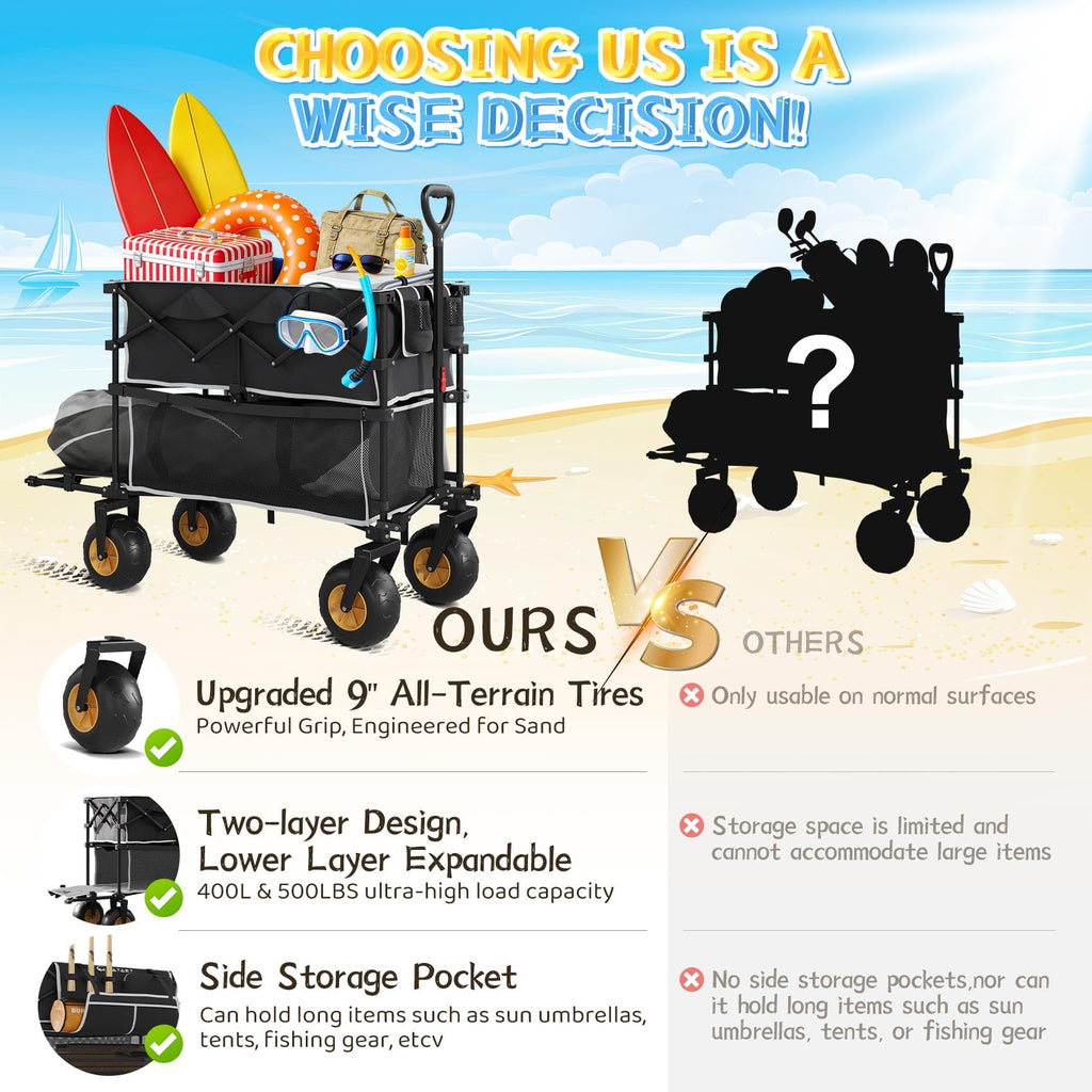 Beach Wagon with Big Wheels for Sand, Double-Decker