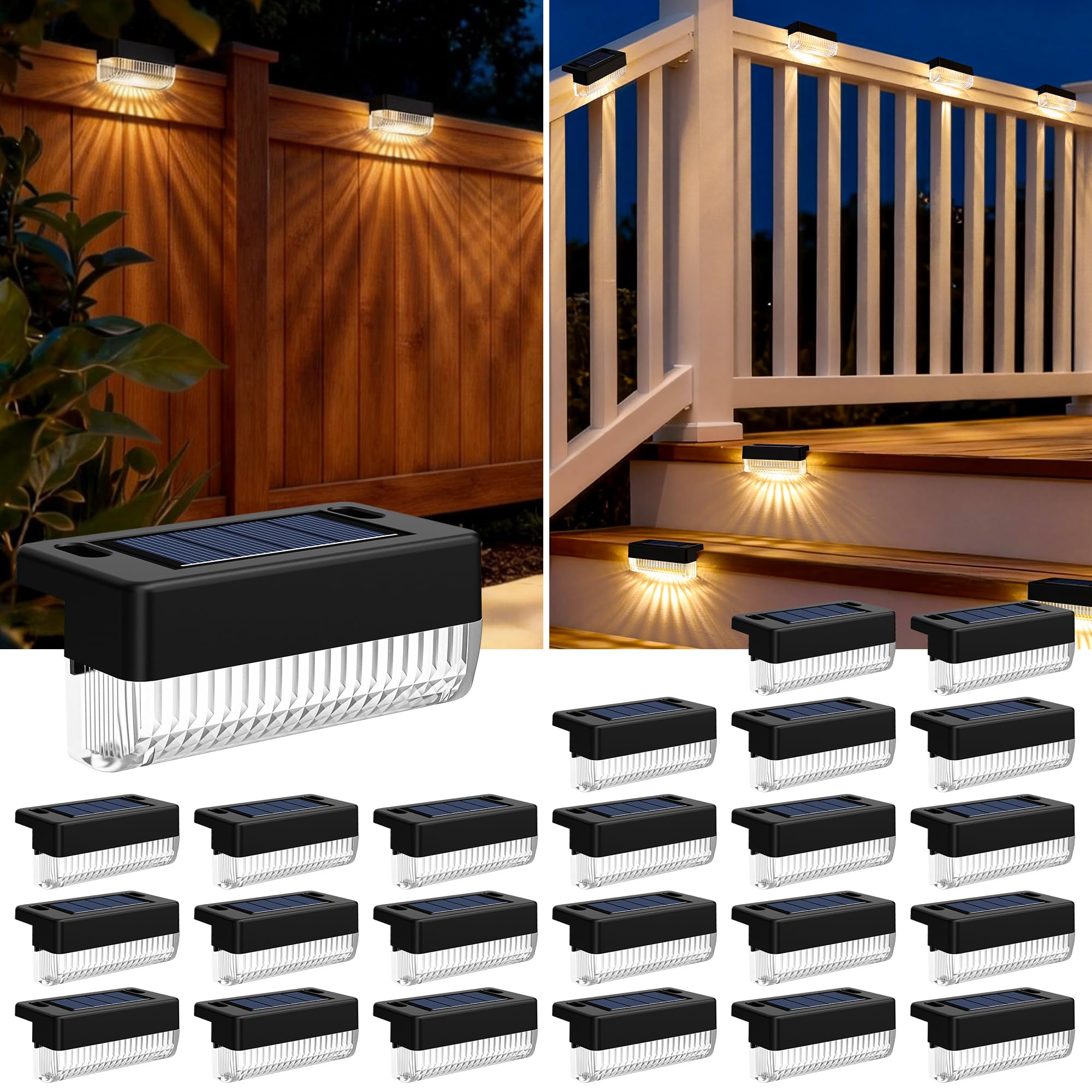 COOZAMING Solar Deck Lights Outdoor 24 Packs, Solar Powered LED Step Lights Waterproof Outdoor for Deck, Step, Fence, Wall, Patio, Yard, Pool, Pathway and Stairs (Warm White)