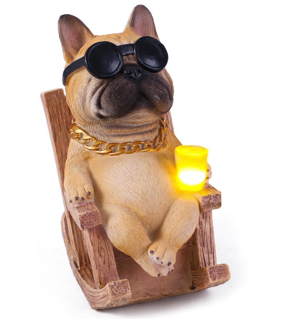 Solar French Bulldog Garden Statue Decor, Funny Frenchie Gifts, Fawn