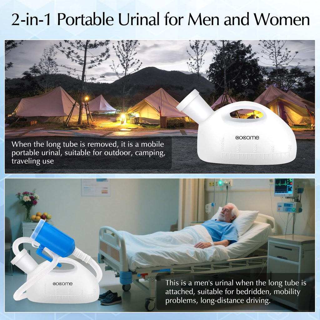 Portable Urinals for Men, OOCOME Men Urinal Bottle Spill Proof Reusable Male Pee Bottle Camping Toilet Thicken Men's Potty 2000 ml 47.2" Long Tube with Lid