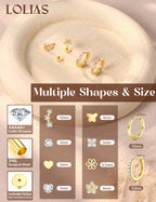 LOLIAS 10Pairs Flat Back Earrings for Women Girls Hypoallergenic Gold Stud