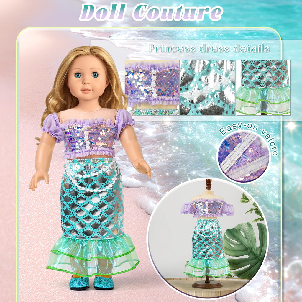 WONDOLL 18 Inch Doll Clothes and Accessories 5-Piece Princess Dress Up Set - Complete Outfits for 18 Inch Dolls - Perfect for Dress Up Play & Birthday Gifts (No Doll)