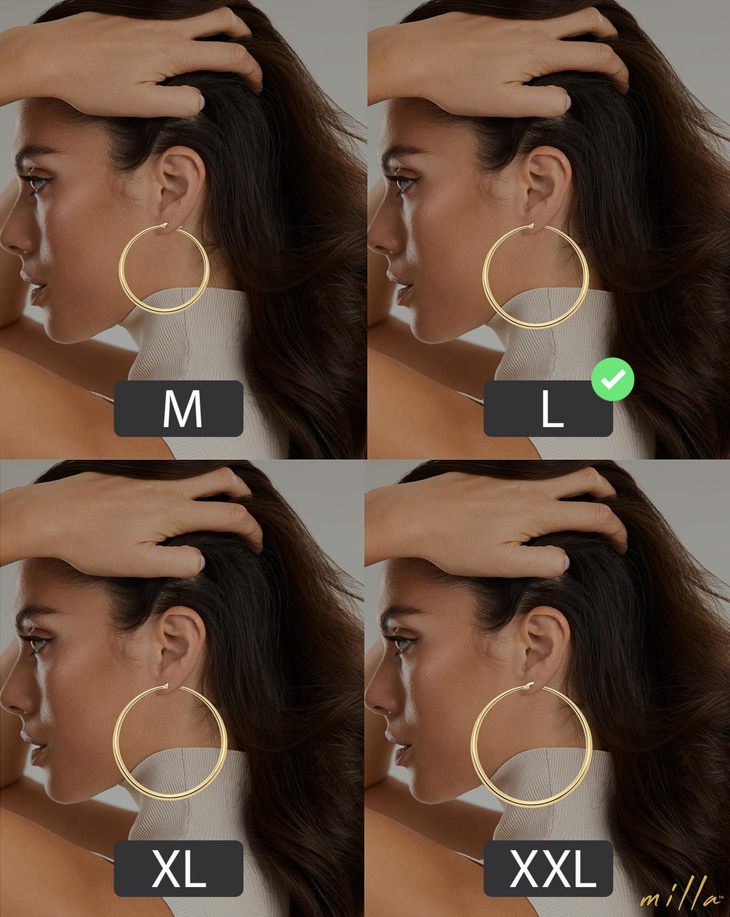 Milla Graduated Gold Hoop Earrings for Women, Large Size