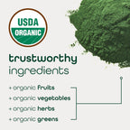 Zena Nutrition Organic Super Greens Powder, 70+ Superfoods, 0 Sugar, 3g Fiber, Spirulina, Chlorella, Mushrooms, Prebiotics/Probiotics, Digestive Enzymes, Gut Health, Green Apple, 30 Drink Mix Packets