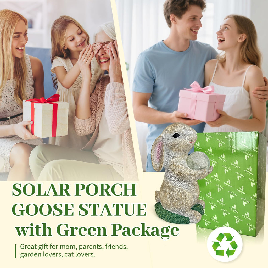 Solar Rabbit Garden Statue Outdoor Decor, Bunny Figurines with Solar Lights, Yard Decorations for Patio Balcony Yard Lawn Ornament - Unique Birthday Easter Housewarming Gifts for Women, Mom, Grandma