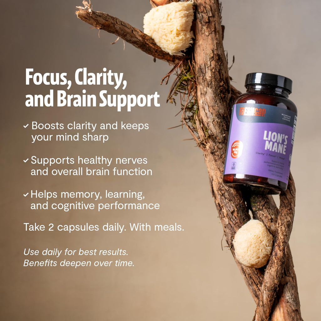 FreshCap Mushrooms Lions Mane Supplement Capsules 14,000mg - Lion's Mane, High Potency Extract, 14:1 Organic Mushroom Supplement, Ayurveda Focus Made in USA (120 Capsules)