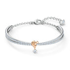 Swarovski Lifelong Heart Bangle, Clear Stones and Rose Gold-Finished Heart Motif in Rhodium-Finished Setting, Part of the Lifelong Heart Collection
