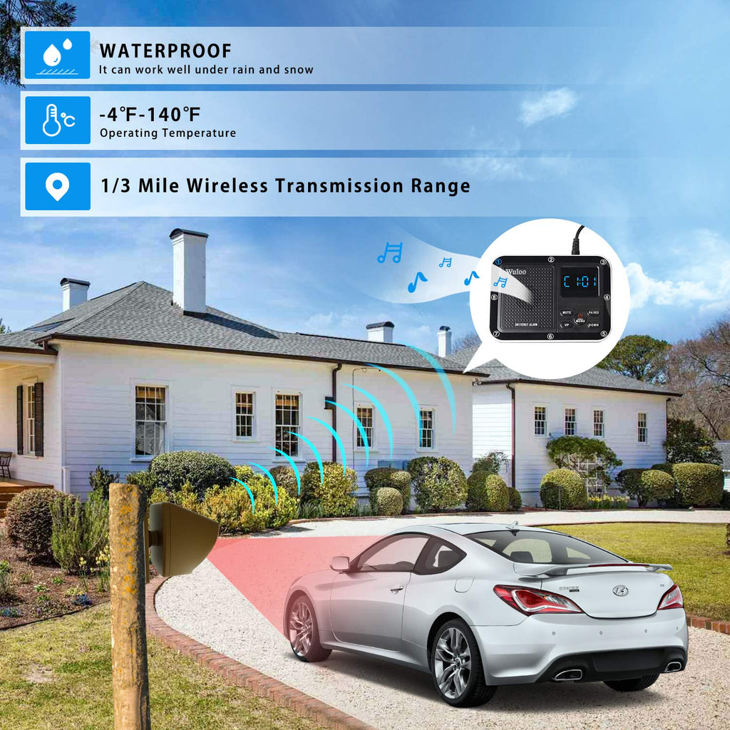 Solar Driveway Alarm Wireless Outside 1800ft Range, Outdoor Motion Sensor & Detector Driveway Alert System with Rechargeable Battery/Weatherproof/Mute Mode(1&4-Brown)