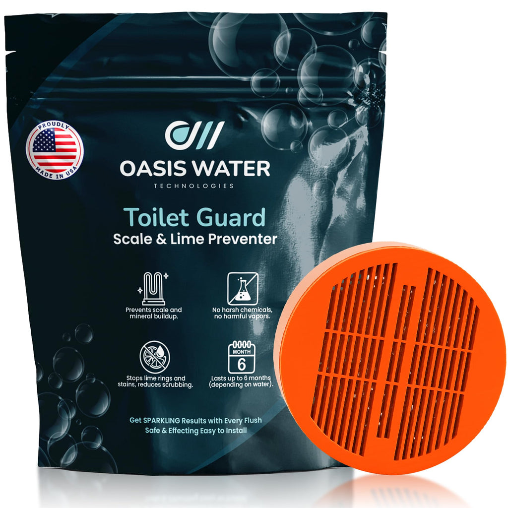 Oasis Water Technologies Toilet Guard Hard Water & Limescale Drop-In Toilet Tank Tablet | Polyphosphate Formula | Helps Reduce Rings, Stains & Mineral Buildup | Bleach-Free 180-Day Tablet
