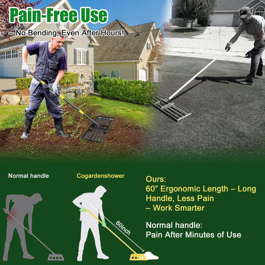 Lawn Leveling Rake - Heavy Duty 30"x10" Stainless Steel Leveler Plate,Reinforced Welds,28-60" Adjustable, Anti Flipping Smooth Edge,for Soil, Dirt,Ground,Yard Top Dressing,Landscaping