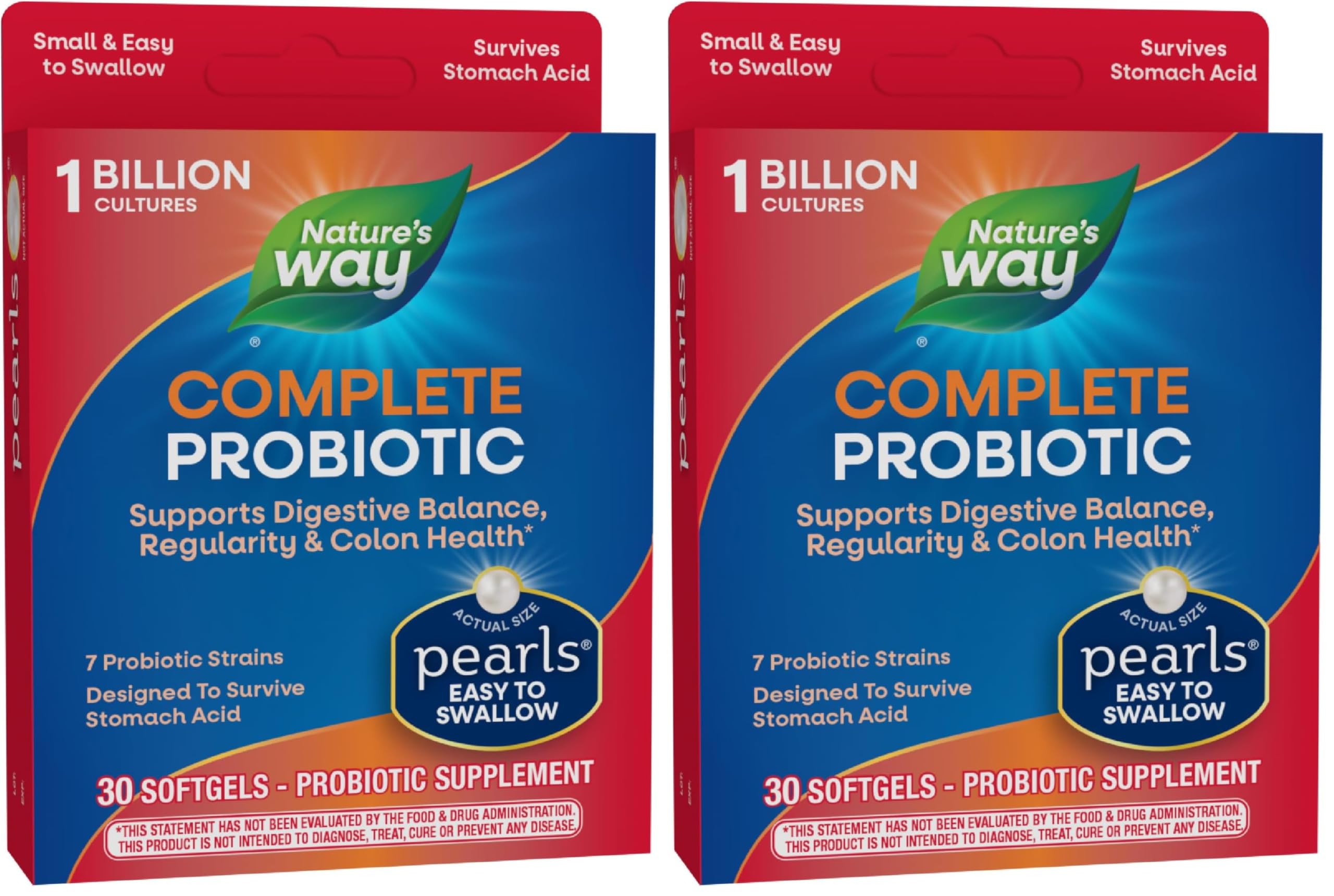 Nature's Way Complete Probiotic Pearls,Supports Digestive Balance*,1 Billion Live Cultures,Supplement for Men and Women,No Refrigeration Required,30 softgels,(Pack of 2)