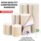 FRESINIDER Premium Elastic Bandage Wrap, 6 Pack (2x2, 2x4, 2x6) Cotton Compression Bandage with Touch Closure at Both Ends, Support & First Aid, Medical, and Injury Recovery
