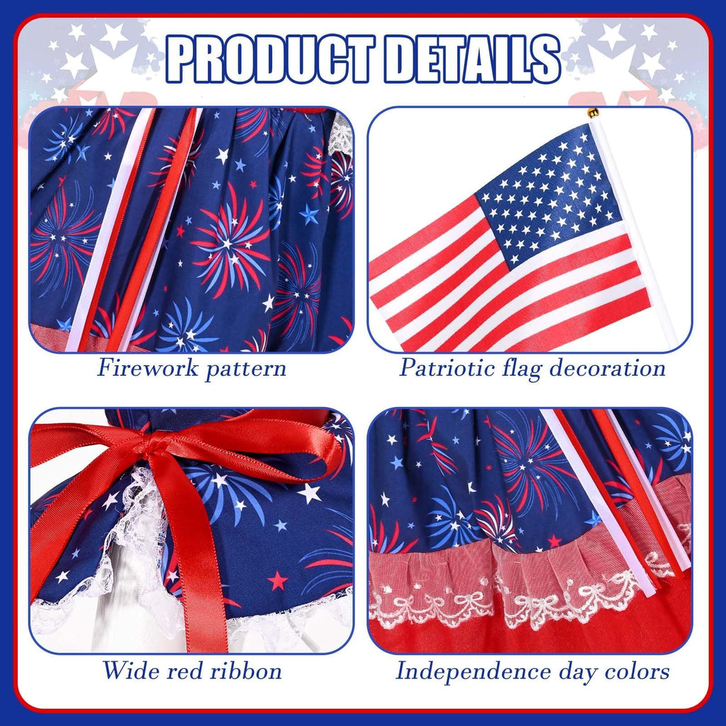 4th of July Porch Goose Outfits Lawn Goose Patriotic Lolita Dress Outfit for 23" Cement Plastic Geese Statue USA 250th Geese Star Firework Clothing Anniversary Outdoor Patio Lawn Garden Decoration