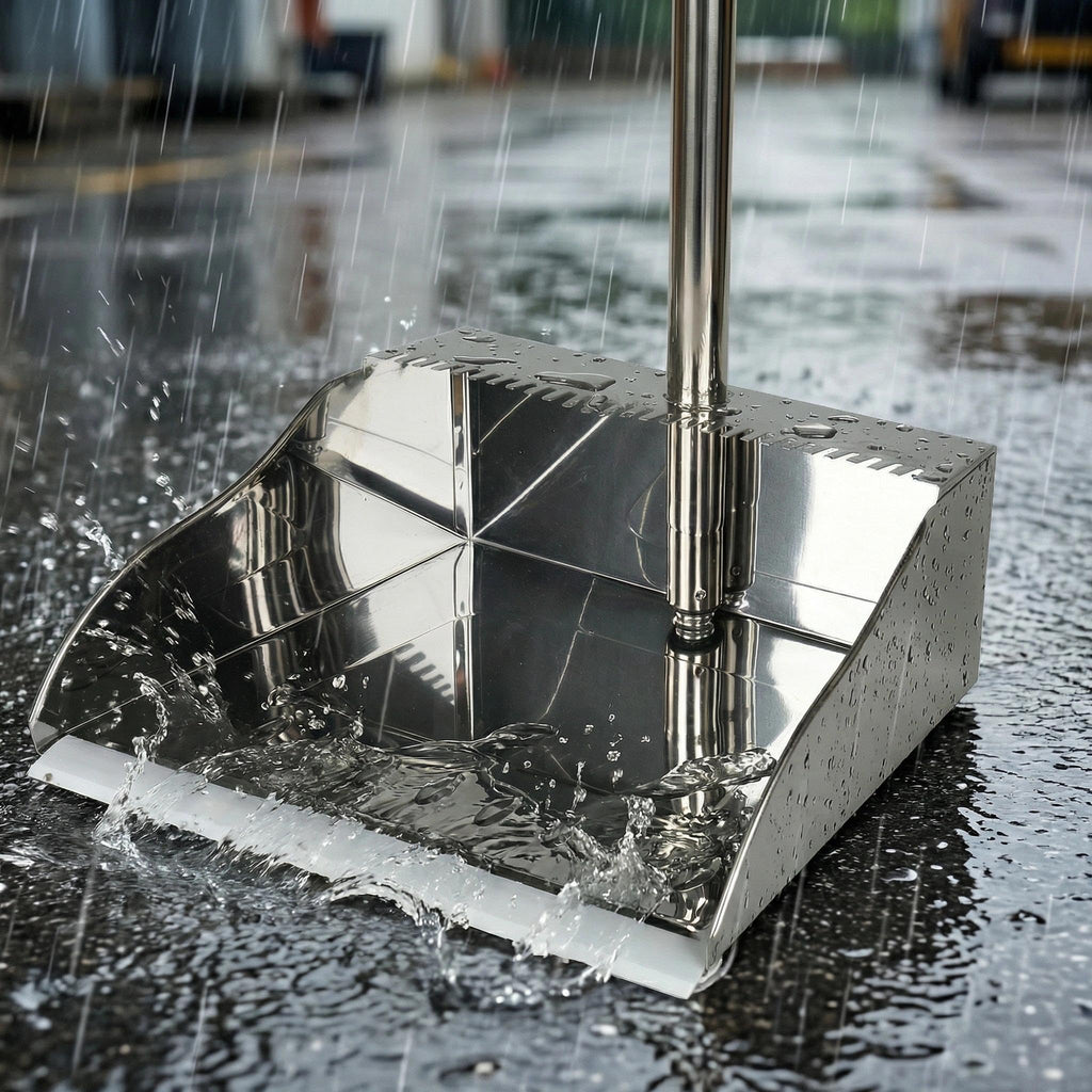 Metal Dustpan Long Handle Stainless Steel Dustpan,Heavy Duty Standing Dust Pan with Teeth, Indoor Outdoor Up for Home Kitchen Lobby Room Office