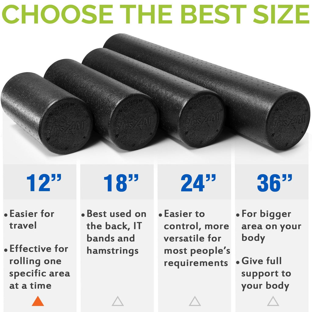 Yes4All EPP Exercise Foam Roller ��� Extra Firm High Density Foam Roller ��� Best for Flexibility and Rehab Exercises (12 inch, Black)