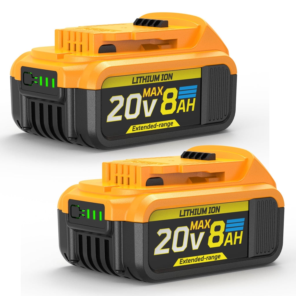 8Ah Replacement Compatible for Dewalt 20V Max Battery with High Capacity Batteries Cordless Power Tools 20 Volt Baterías DCB201 DCB203 DCB204 DCB205 DCB205c DCB205-2 DCB206 2 Pack Batteries Pilas