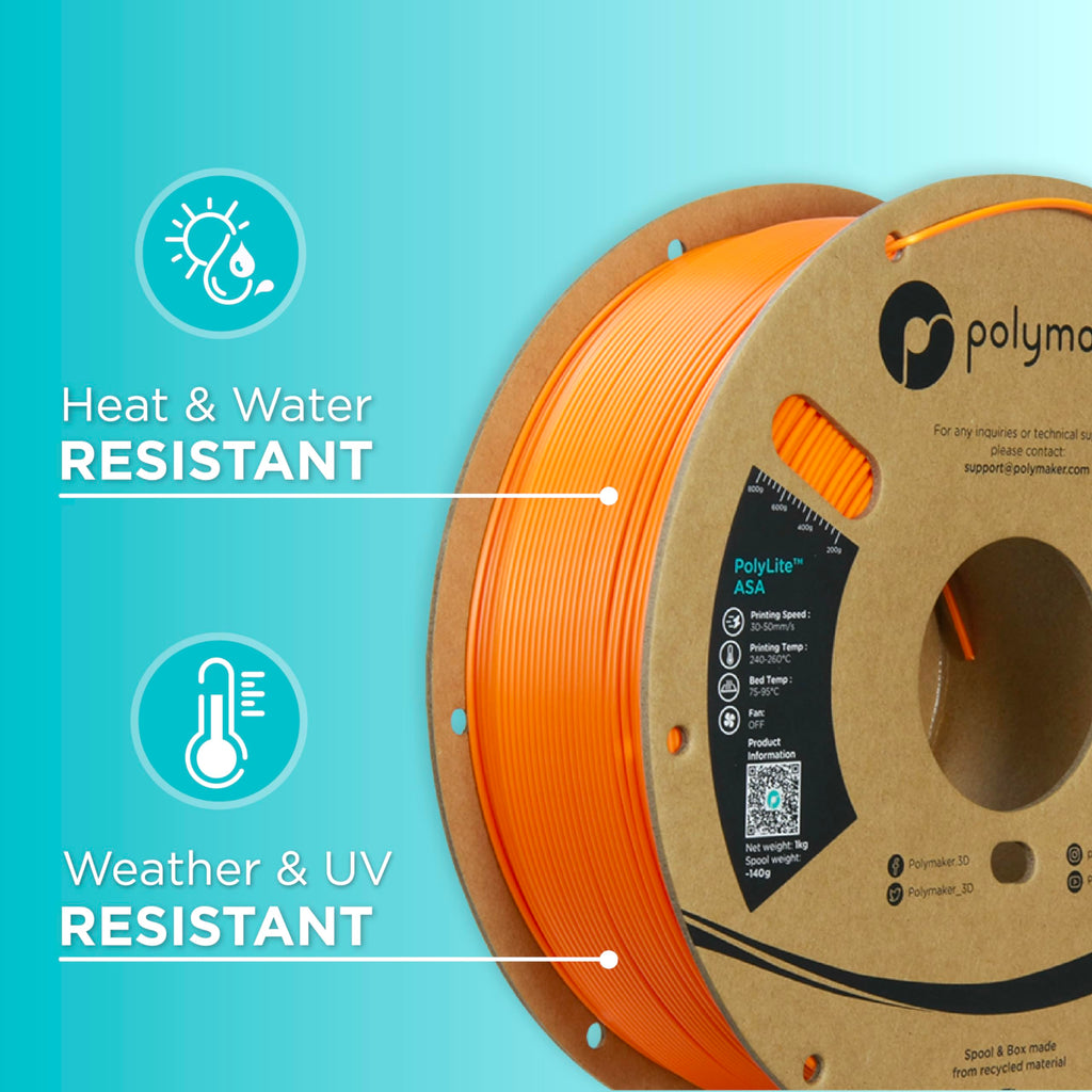 Polymaker ASA Filament 1.75mm Orange, 1kg ASA 3D Printing Filament, Heat & Weather Resistant - ASA 3D Printer Filament Perfect for Printing Outdoor Functional Parts